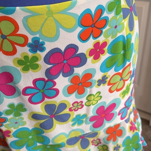 Allison Taylor 100% silk retro floral ruffle tiered skirt multicolor flowers 12 - Picture 3 of 9